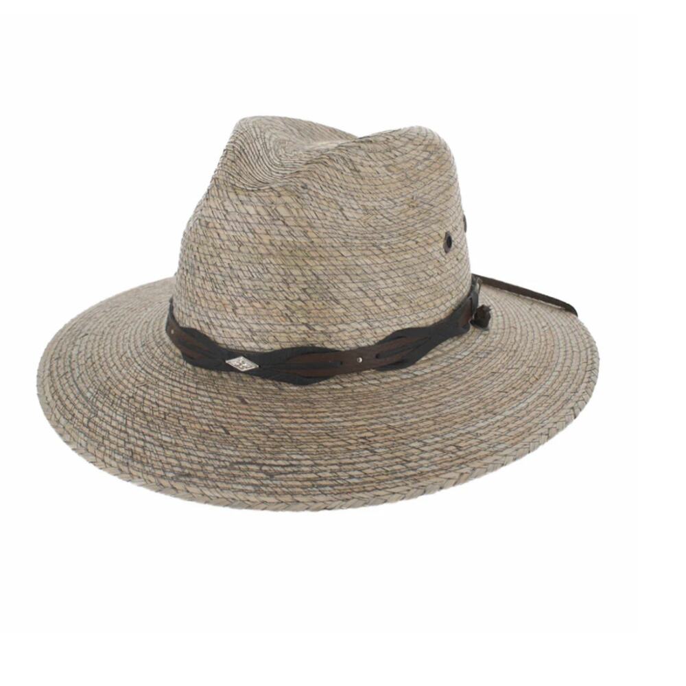 Stetson Marco Safari Sun Hat Stained Palm Straw Leather Band Chin Strap SMALL - Picture 9 of 9